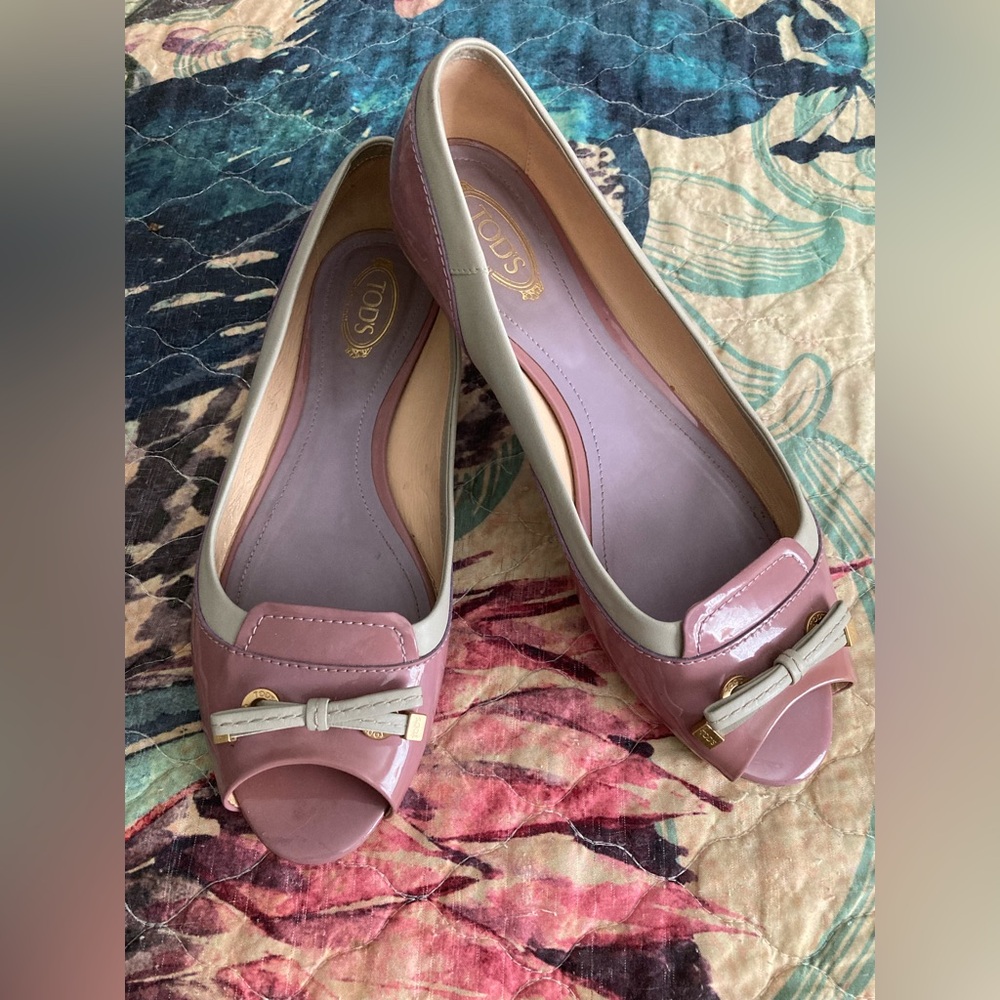 Tod's Lavender and Gray Flats with Bow Detail size 38
